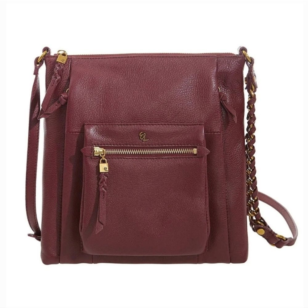 Elliott Lucca Leather Crossbody Bag in Burgundy and Gold